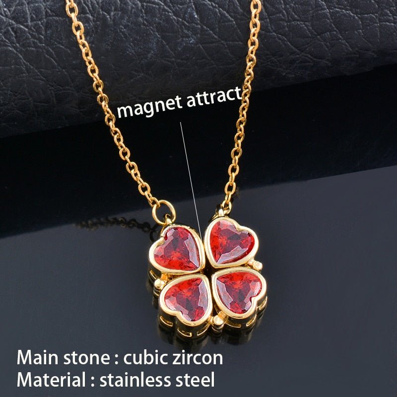 4 Crystal Heart Clover Pendant Necklace