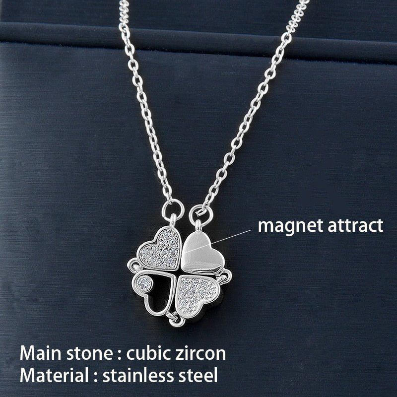 4 Crystal Heart Clover Pendant Necklace
