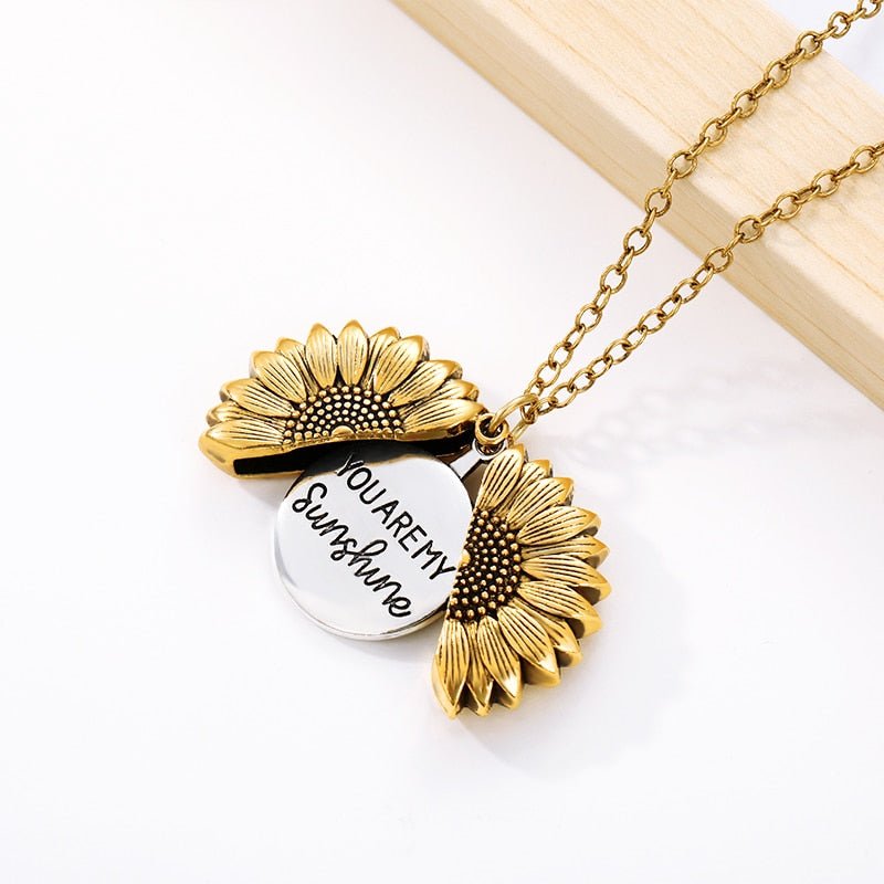 You Are My Sunshine Open Locket Sunflower Pendant Necklace